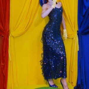 Vintage 60s blue sequin fish tail dress